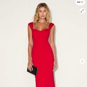 Lulus Samai Red Cap Sleeve Bodycon Midi Dress - Size M